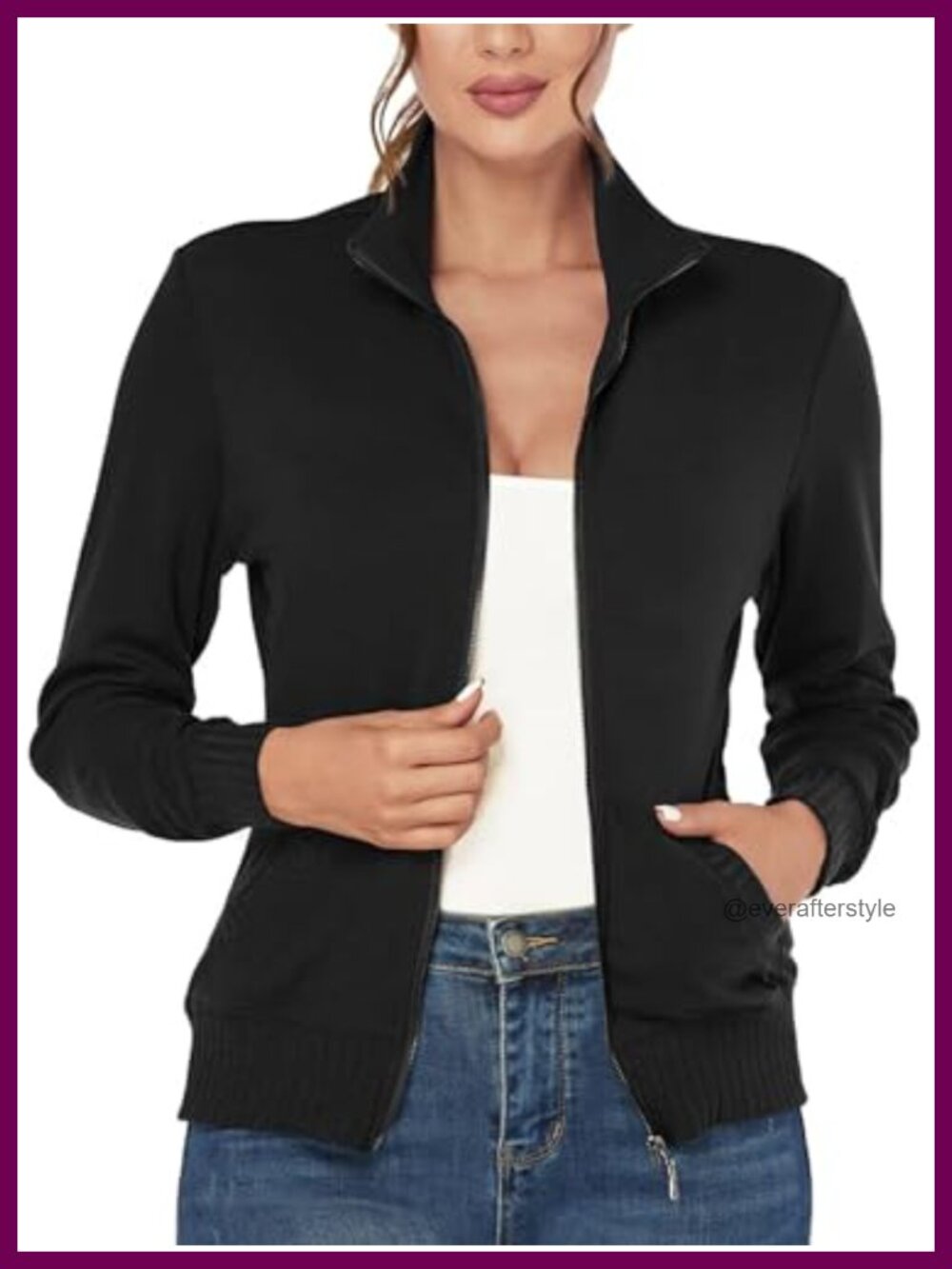 Women's Zip Up Athletic Track Jacket Stand Collar Long Sleeve with Pockets